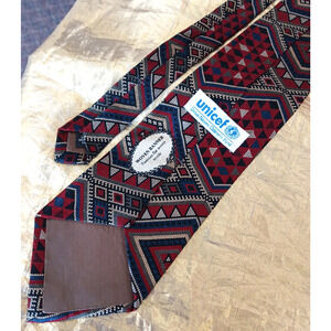 Unicef Woven Banner Jaquard 100% Silk Tie Geometric/Aztec Design 57" 0200